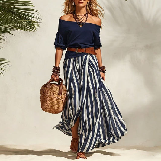 Conjunto de top y falda con abertura