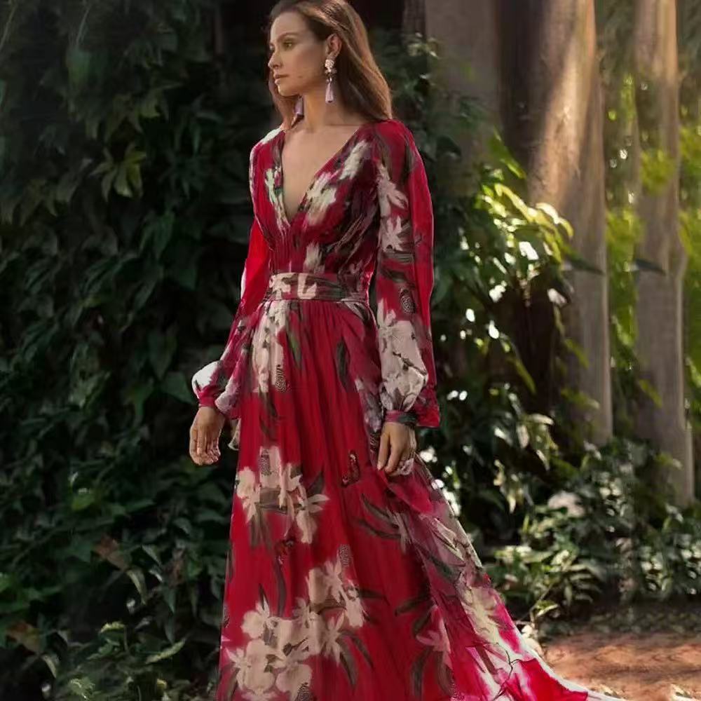 Vestido estampado de manga larga