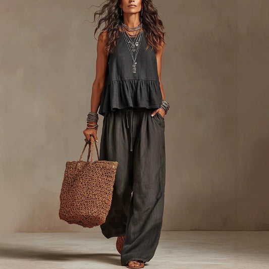 Conjunto casual de pierna ancha