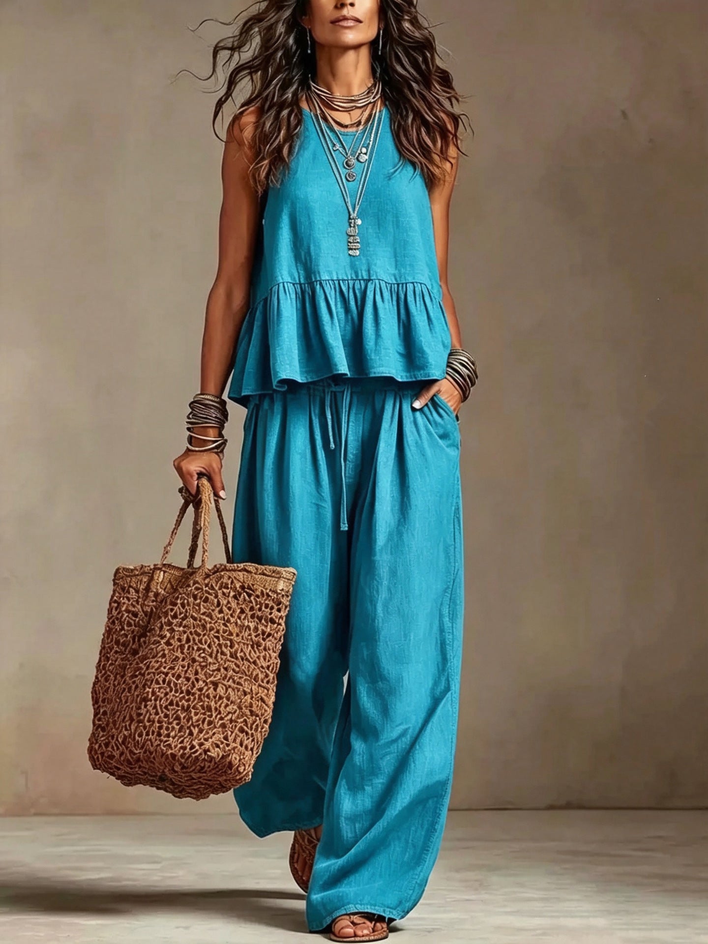 Conjunto casual de pierna ancha