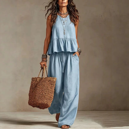 Conjunto casual de pierna ancha