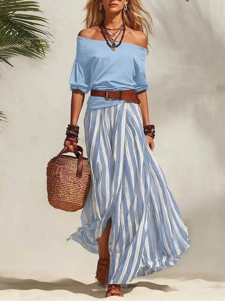 Conjunto de top y falda con abertura