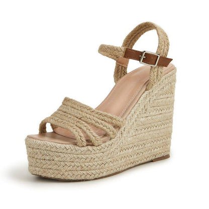 Sandalias de cuña de cáñamo tejido