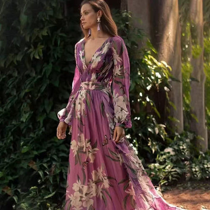 Vestido estampado de manga larga
