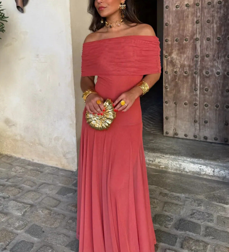 Vestido palabra de honor falda larga