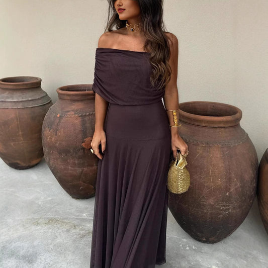 Vestido palabra de honor falda larga