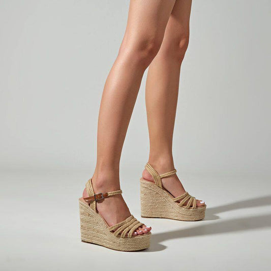 Sandalias de cuña de cáñamo tejido