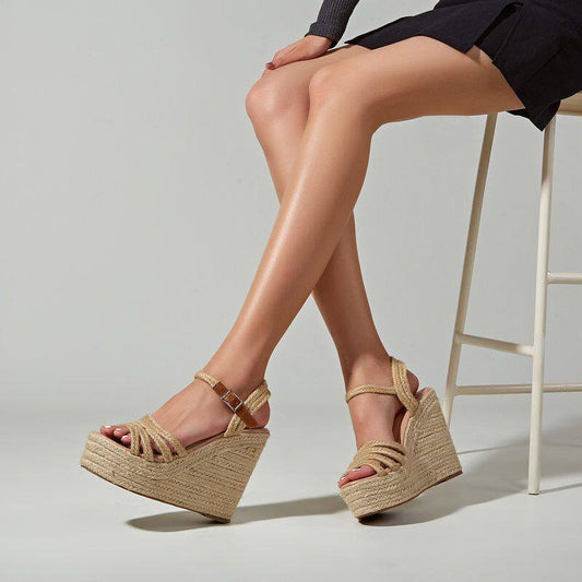 Sandalias de cuña de cáñamo tejido