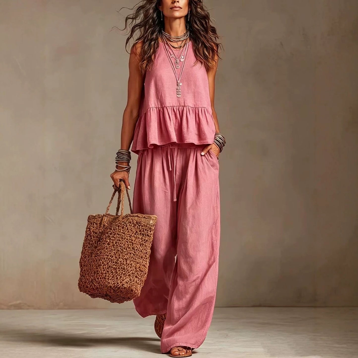 Conjunto casual de pierna ancha