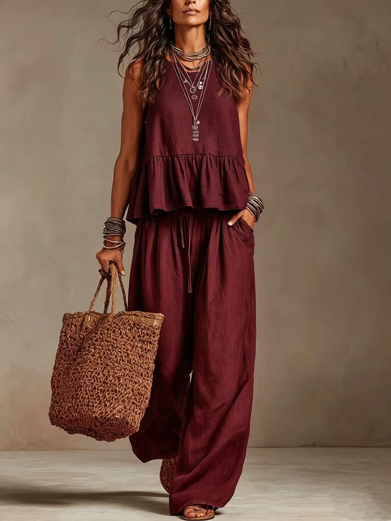 Conjunto casual de pierna ancha